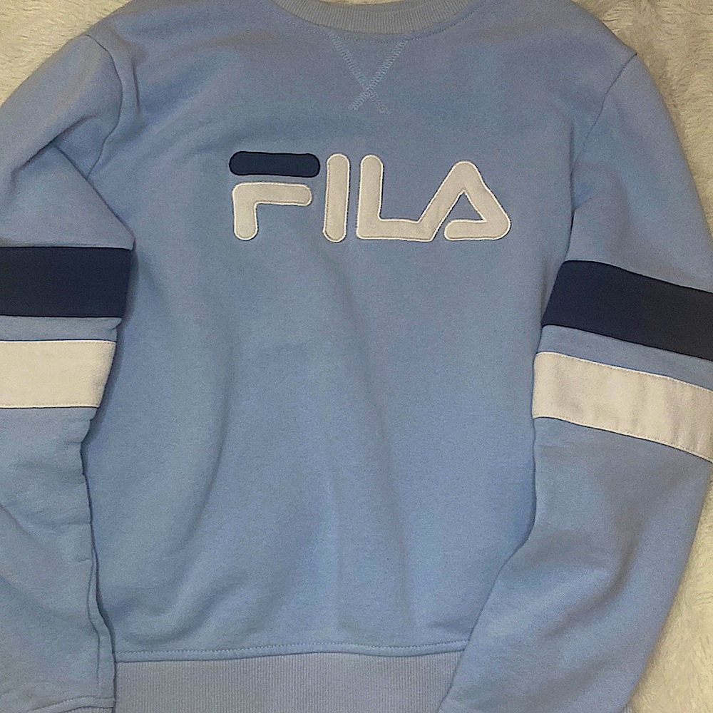 FILA light blue with navy and white accents crewneck